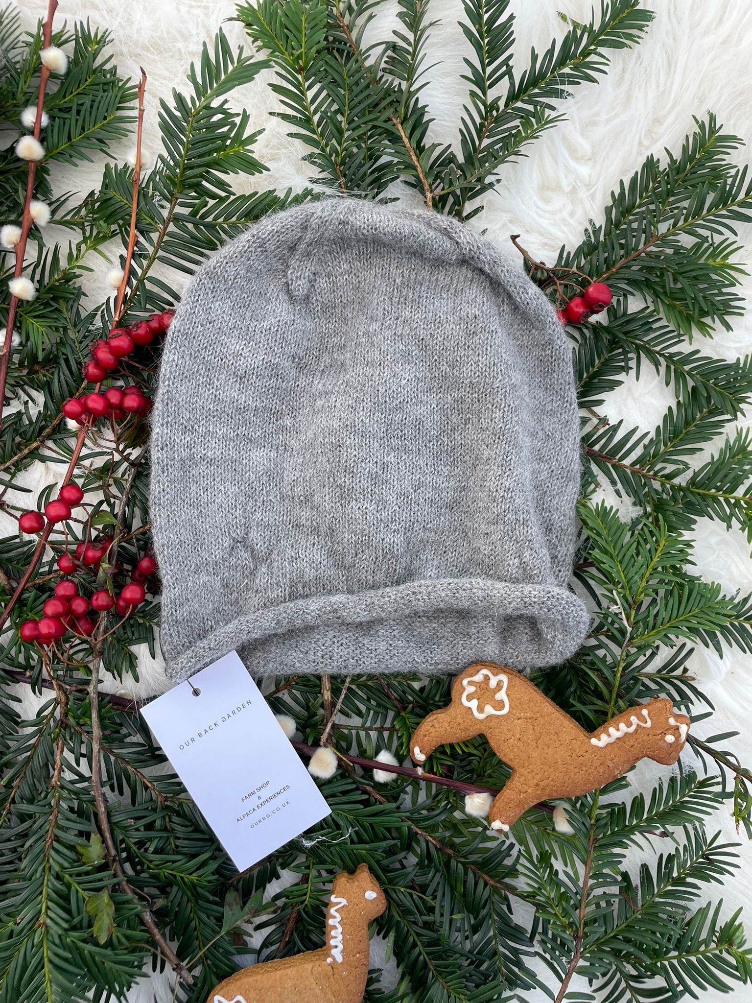 Grey Flat Knit Alpaca Wool Beanie